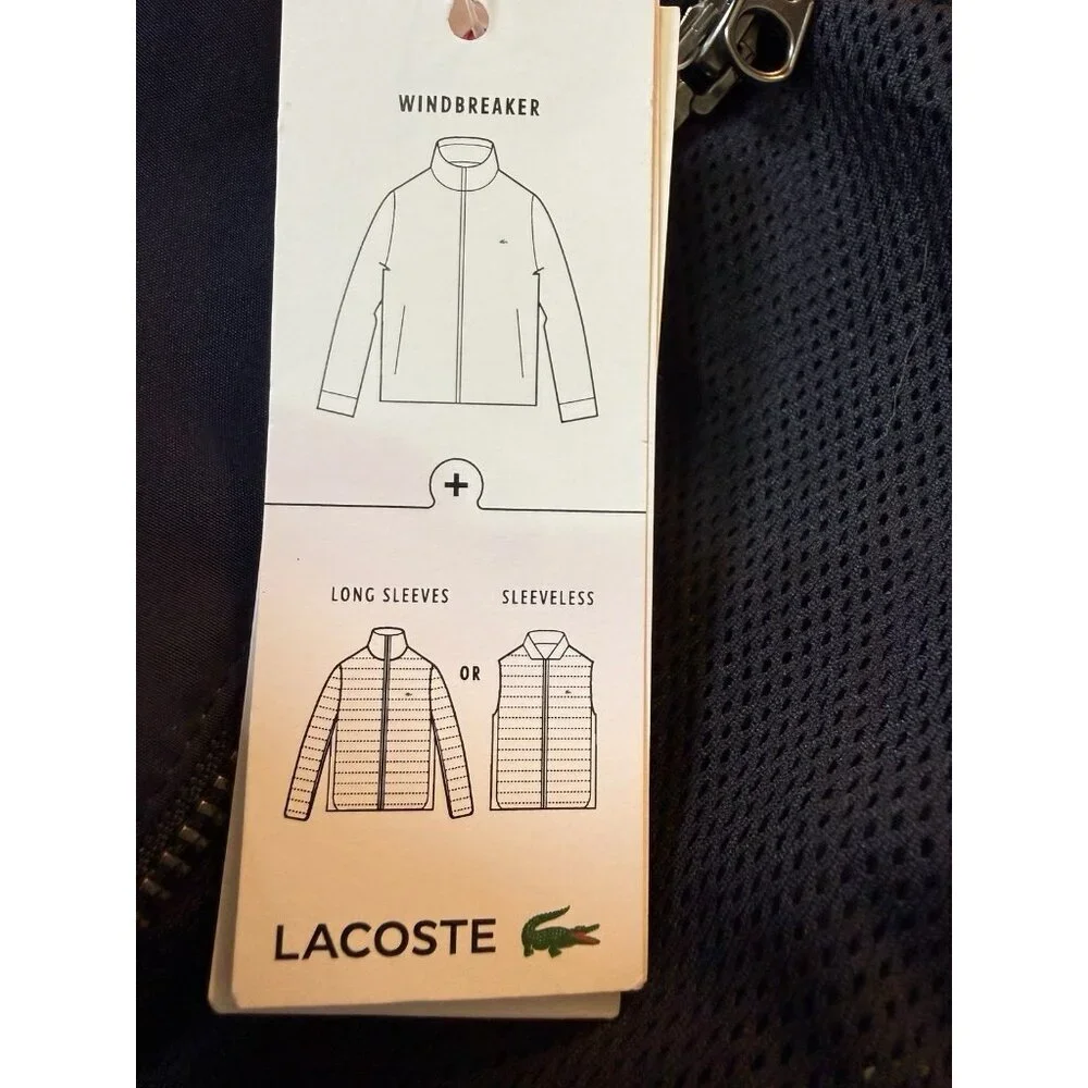 Lacoste Windbreaker Hooded Jacket Mens Polyester Full Zip Med/ Large Navy NWT